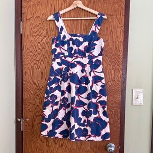 Lands' End Cream, Red and Blue Summer Cotton Poplin Dress
